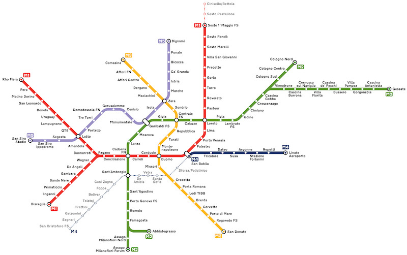 Metropolitana Milano mappa linee